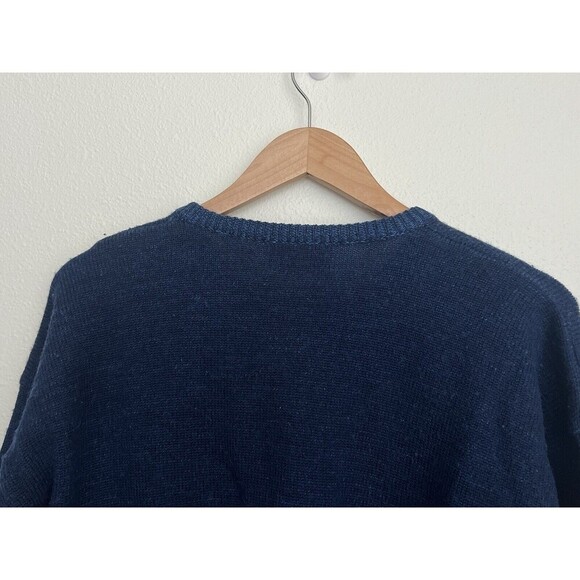 VTG Bill Ditfort Designs Blue Wool Chunky Knit Checkered Sweater Medium Grandpa - Picture 5 of 8